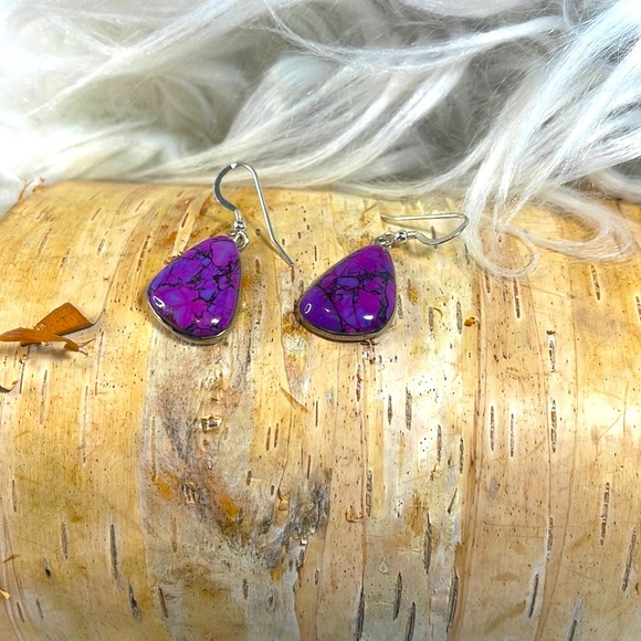 Sterling silver purple Turquoise Earrings 925 - Picture 7 of 9